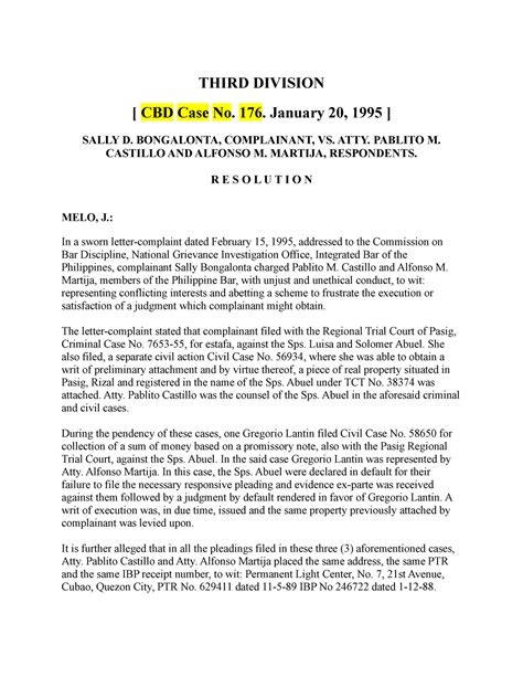 CBD Case No. 176 January 20, 1995 .